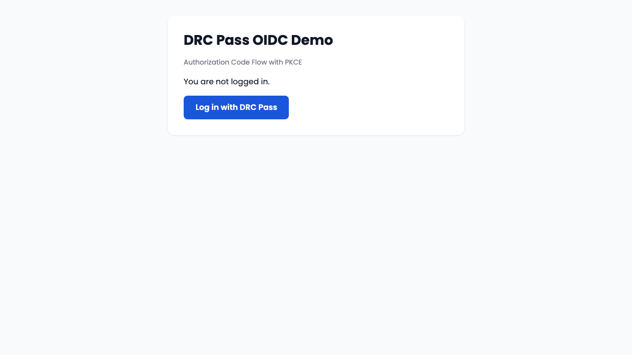 The web portal's login screen with a "Log in with DRC Pass" button